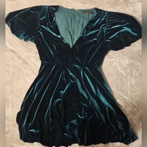 The Vintage Shop Teal Velvet Mini Dress